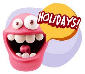 3d Rendering Smile Character Emoticon Expression saying Holidays