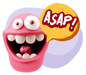 3d Illustration Laughing Character Emoji Expression saying Asap