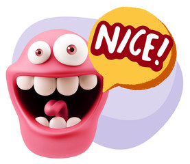 3d Rendering Smile Character Emoticon Expression saying Nice wit