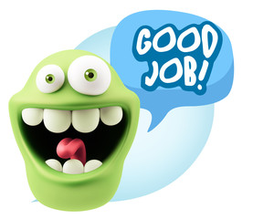 3d Rendering Smile Character Emoticon Expression saying Good Job