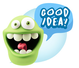 3d Rendering Smile Character Emoticon Expression saying Good Ide