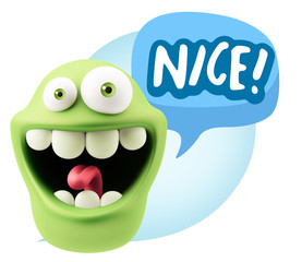 3d Rendering Smile Character Emoticon Expression saying Nice wit