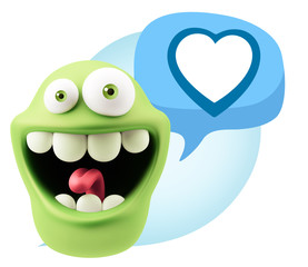 3d Rendering Smile Character Emoticon Expressing Love with a Hea
