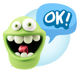 3d Rendering Smile Character Emoticon Expression saying Ok with