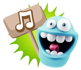 3d Rendering Smile Character Emoticon Expression saying Music No