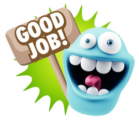 3d Rendering Smile Character Emoticon Expression saying Good Job