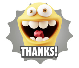 3d Rendering Smile Character Emoticon Expression saying Thanks w