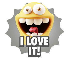 3d Rendering Smile Character Emoticon Expression saying I Love I