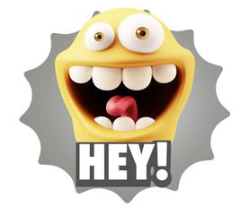 3d Illustration Laughing Character Emoji Expression saying Hey w