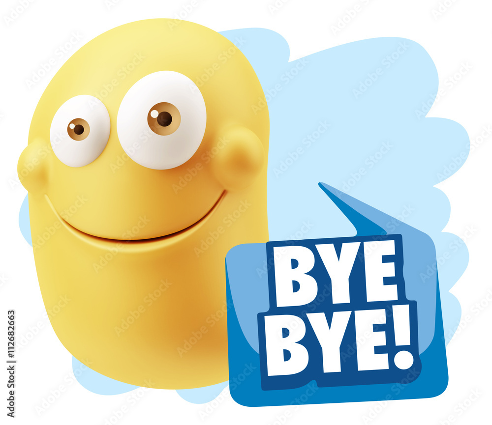 Fototapete 3d Rendering Smile Character Emoticon Expression saying Bye Bye