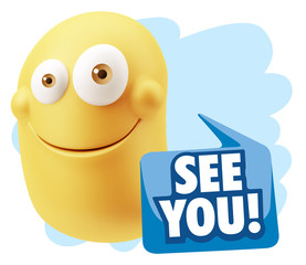 3d Rendering Smile Character Emoticon Expression saying See You