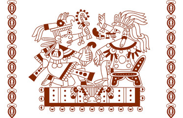 sketch drawing aztec cacao bean, leaves, nibs, pattern
