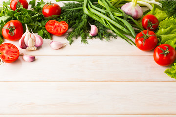 Fresh vegetables background, place for text