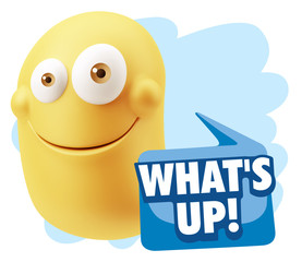 3d Rendering Smile Character Emoticon Expression saying What'S U