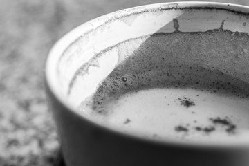 black and white of Close-up of Coffee,Cappuccino coffee cup