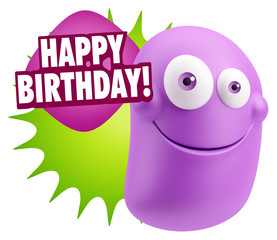 3d Rendering Smile Character Emoticon Expression saying Happy Bi