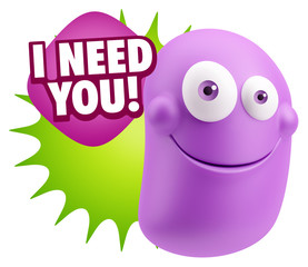 3d Rendering Smile Character Emoticon Expression saying I Need Y