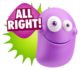 3d Rendering Smile Character Emoticon Expression saying All Righ