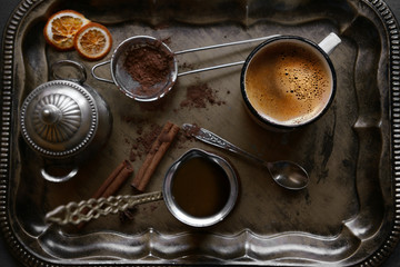 Coffee set on silver tray