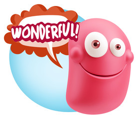 3d Rendering Smile Character Emoticon Expression saying Wonderfu