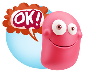 3d Rendering Smile Character Emoticon Expression saying Ok with