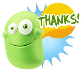3d Rendering Smile Character Emoticon Expression saying Thanks w