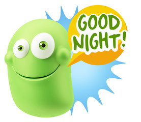 3d Rendering Smile Character Emoticon Expression saying Good Nig