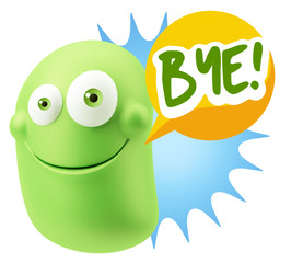 3d Illustration Laughing Character Emoji Expression saying Bye w