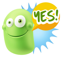 3d Rendering Smile Character Emoticon Expression saying Yes with