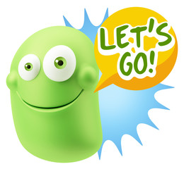 3d Rendering Smile Character Emoticon Expression saying Let'S Go