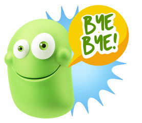 3d Rendering Smile Character Emoticon Expression saying Bye Bye