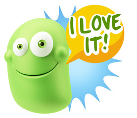 3d Rendering Smile Character Emoticon Expression saying I Love I