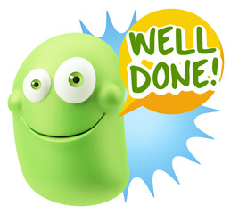 3d Rendering Smile Character Emoticon Expression saying Well Don