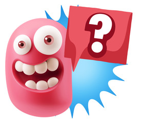 3d Illustration Laughing Character Emoji Expression saying ? wit