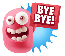 3d Rendering Smile Character Emoticon Expression saying Bye Bye