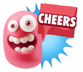 3d Rendering Smile Character Emoticon Expression saying Cheers w
