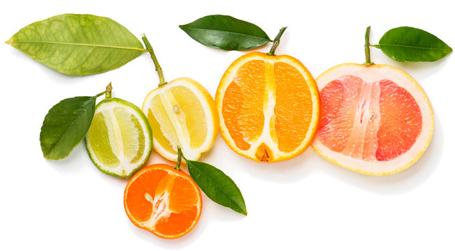 Halves of citrus fruits.