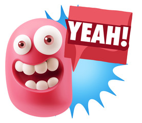 3d Illustration Laughing Character Emoji Expression saying Yeah