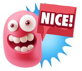 3d Rendering Smile Character Emoticon Expression saying Nice wit
