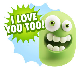 3d Illustration Laughing Character Emoji Expression saying I Lov