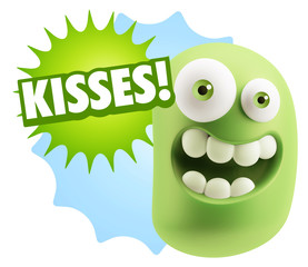 3d Rendering Smile Character Emoticon Expression saying Kisses w