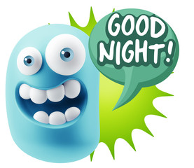 3d Rendering Smile Character Emoticon Expression saying Good Nig