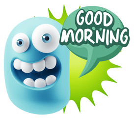 3d Rendering Smile Character Emoticon Expression saying Good Mor