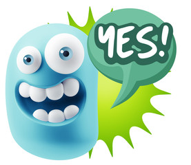 3d Rendering Smile Character Emoticon Expression saying Yes with