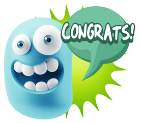3d Rendering Smile Character Emoticon Expression saying Congrats