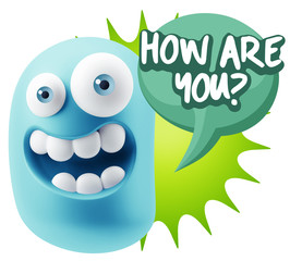 3d Rendering Smile Character Emoticon Expression saying How Are