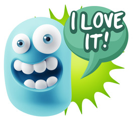 3d Rendering Smile Character Emoticon Expression saying I Love I