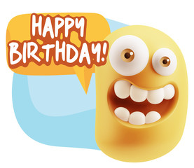 3d Rendering Smile Character Emoticon Expression saying Happy Bi