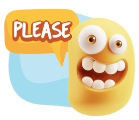 3d Illustration Laughing Character Emoji Expression saying Pleas