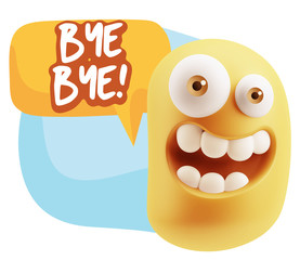 3d Rendering Smile Character Emoticon Expression saying Bye Bye